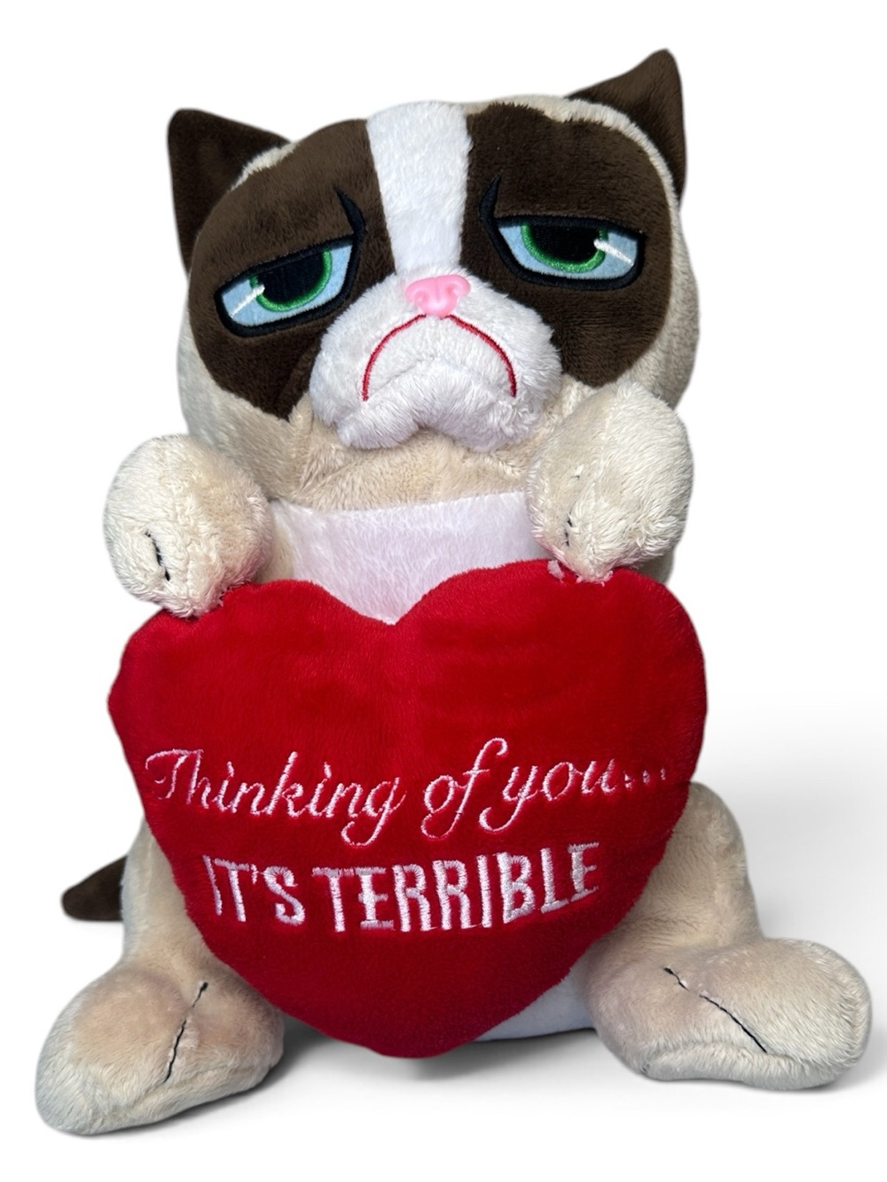 Grumpy Cat Plush with Red Heart - Thinking of You It's Terrible